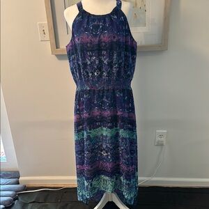 Chico's Blue and Purple Sleeveless Halter Sundress Size 2 (Large)